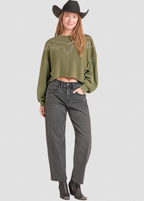 Olive Studded Sweatshirt
