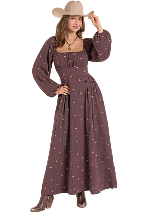 Embroidered Puff Sleeve Dress
