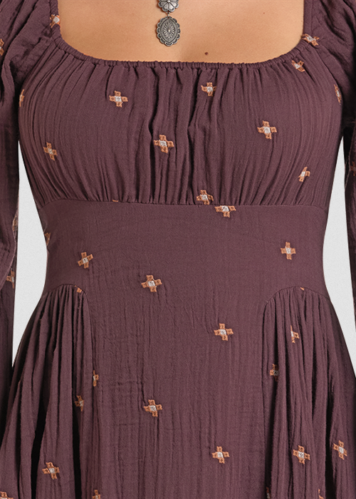 Embroidered Puff Sleeve Dress