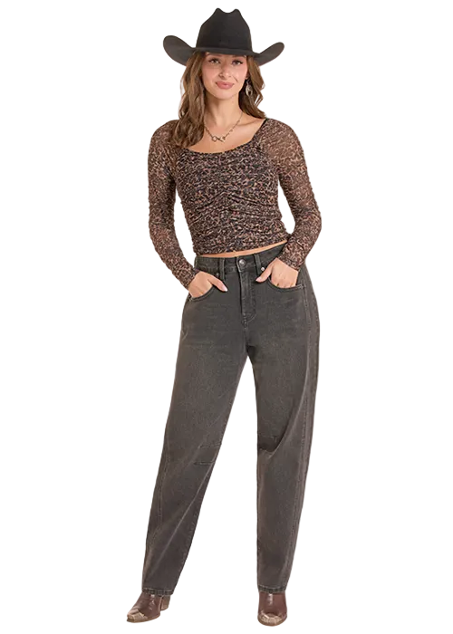 Brown Cheetah Mesh Top