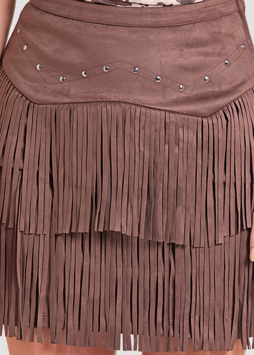 Suede Studded Fringe Skirt