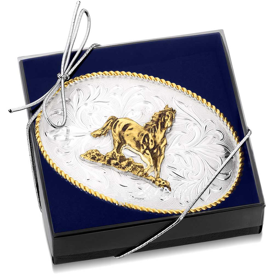 Rosebud Legacy Buckle with Galloping Horse
