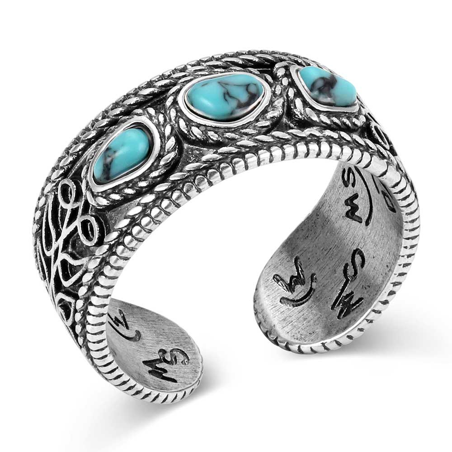 Boot Stitch Turquoise Open Ring