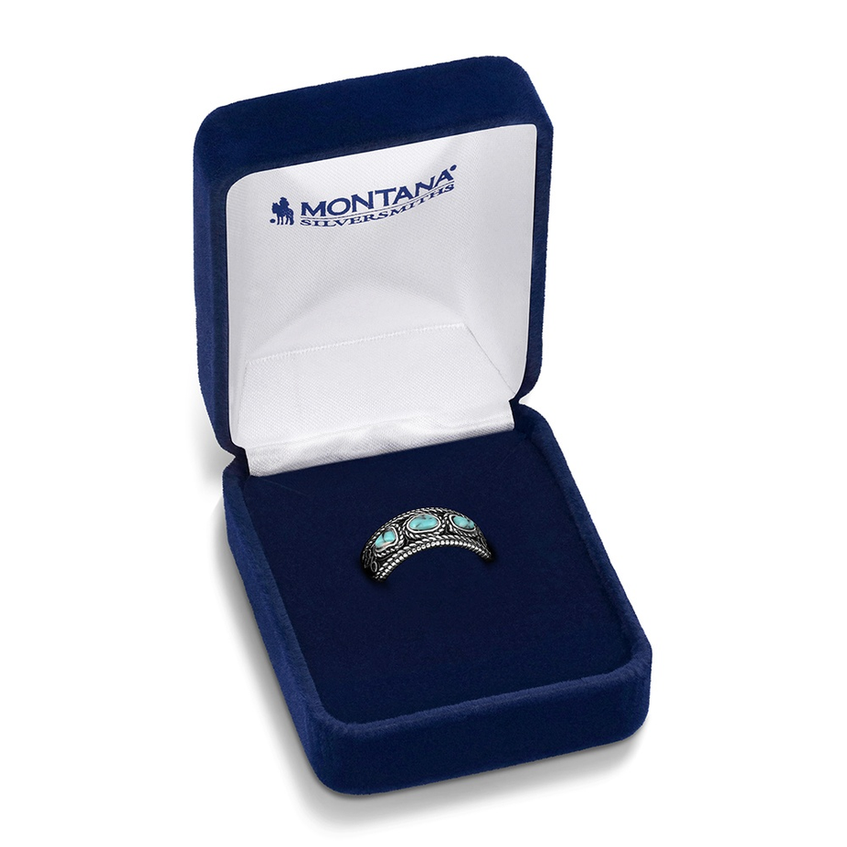 Boot Stitch Turquoise Open Ring