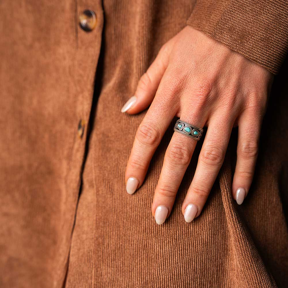 Boot Stitch Turquoise Open Ring
