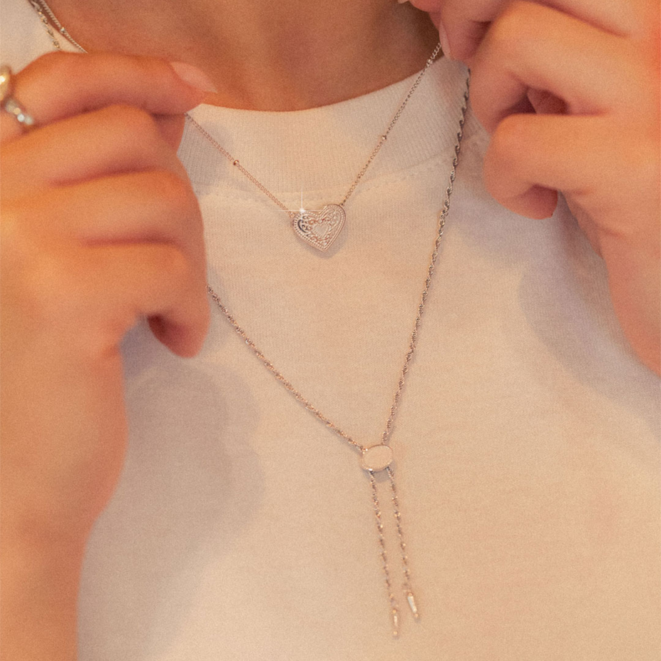 Annley Bolo Tie Necklace Silver