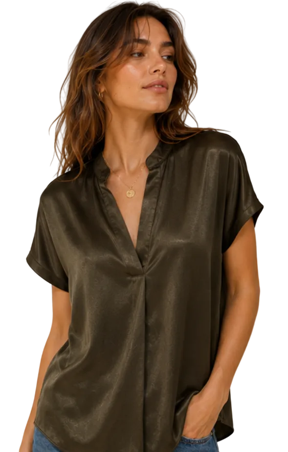 RESET by Jane Elise Top Moss Brown Satin Blouse | HWW – Howell