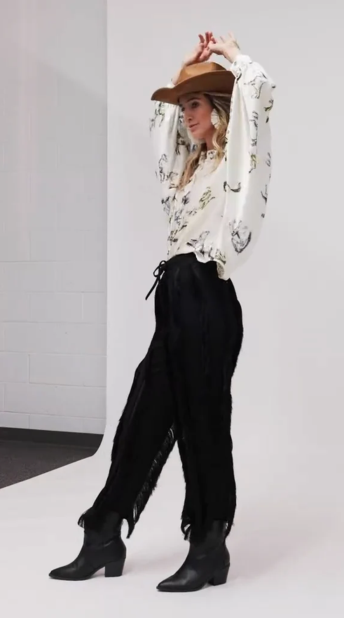 Oversized Equestrian Graphic Silky Shirt OSFA