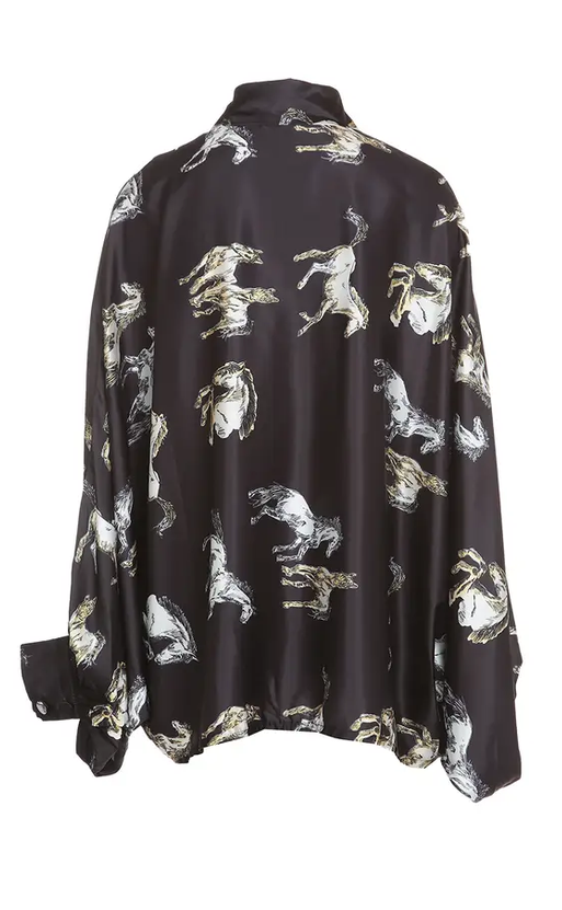 Oversized Equestrian Graphic Silky Shirt OSFA