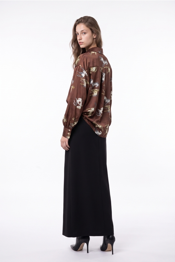 Oversized Equestrian Graphic Silky Shirt OSFA