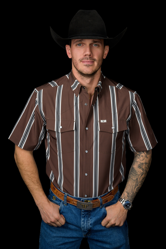 Hatfield Brown Short Sleeve Pearl Snap Shirt
