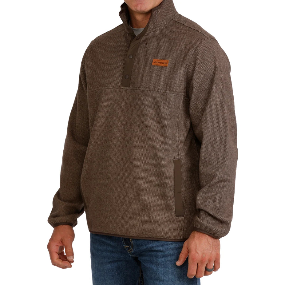 Brown Herringbone Knit 1/2 Snap Pullover