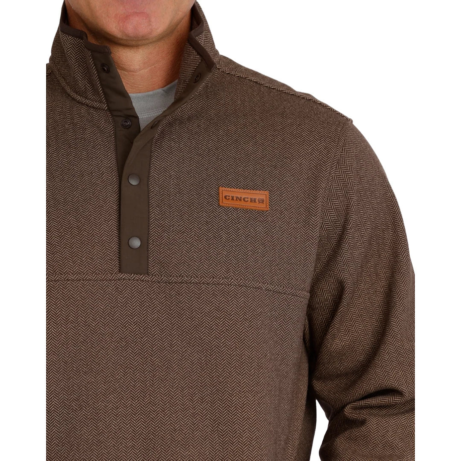 Brown Herringbone Knit 1/2 Snap Pullover