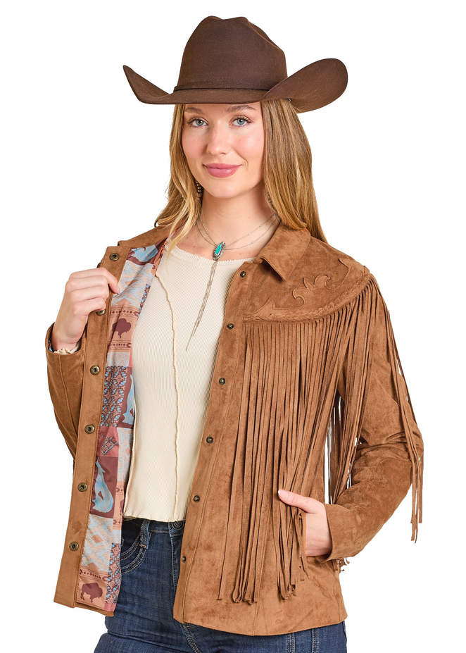 Camel Micro Suede Fringe Jacket