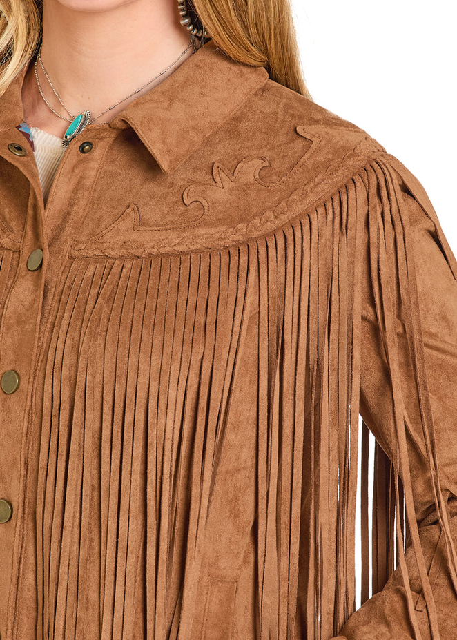 Camel Micro Suede Fringe Jacket