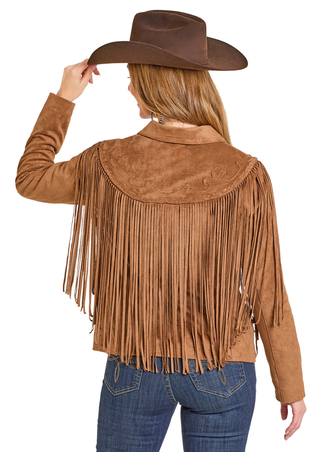 Camel Micro Suede Fringe Jacket