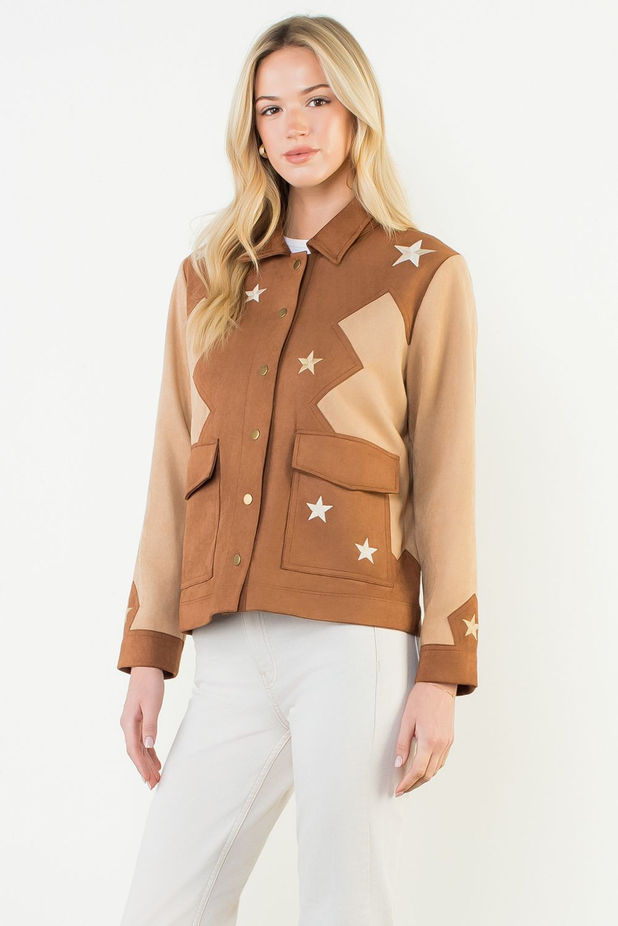 Star Embellishment Suede Jacket