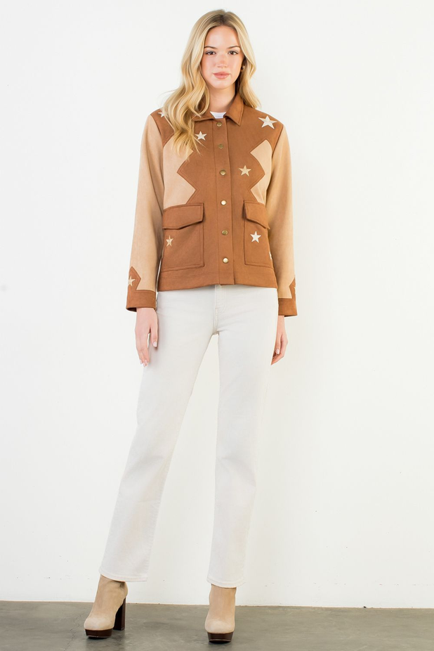 Star Embellishment Suede Jacket
