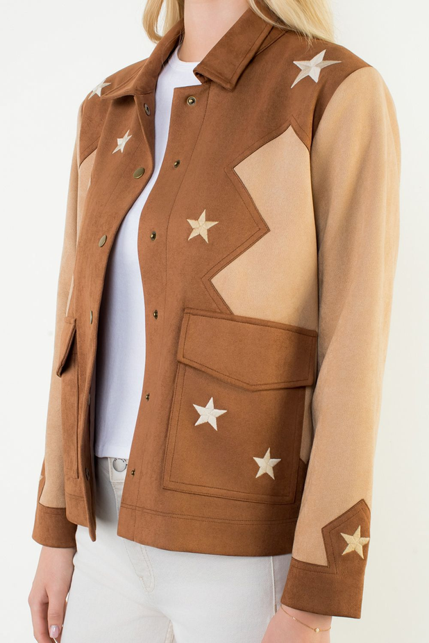Star Embellishment Suede Jacket