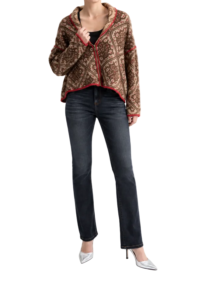Women's Paisley Print Fringe Sweater Jacket