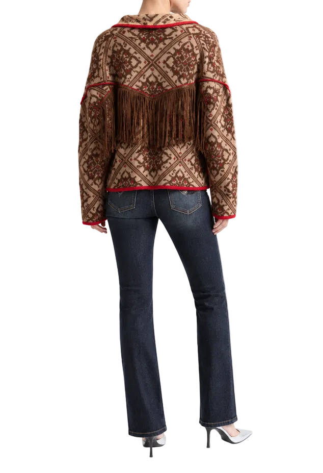 Women's Paisley Print Fringe Sweater Jacket