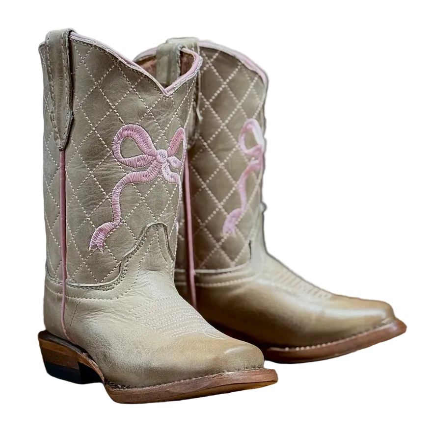 Youth Burnished Sand Pink Bow Cowgirl Boots