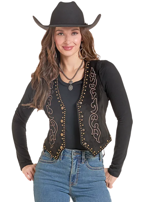 Microsuede Embroidered Vest