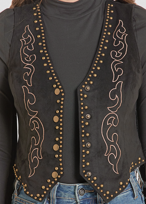 Microsuede Embroidered Vest