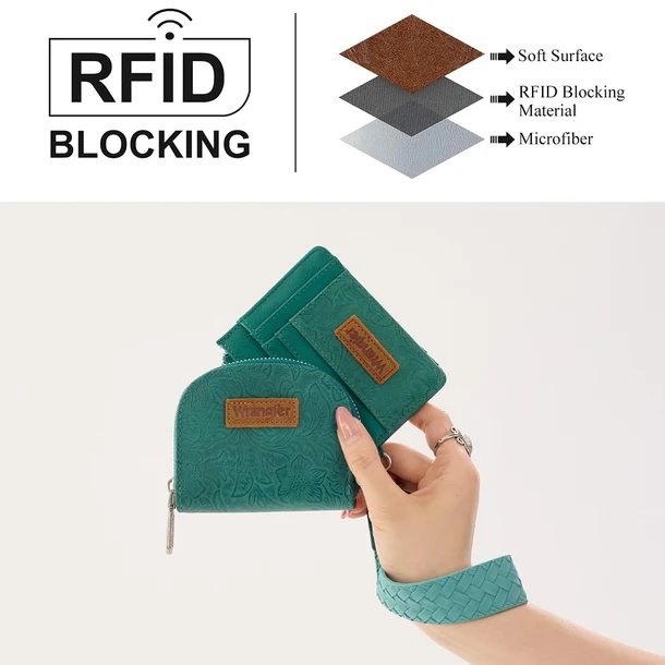 Floral Tooled 2-Piece RFID Wallet Set - WG-WL-608-0051-GN