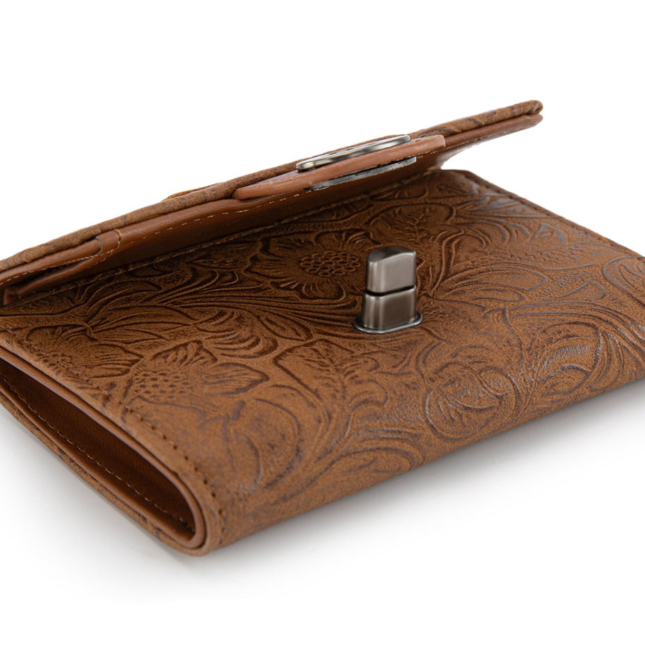 Floral Embossed RFID Trifold Wallet - WG338-W100BR