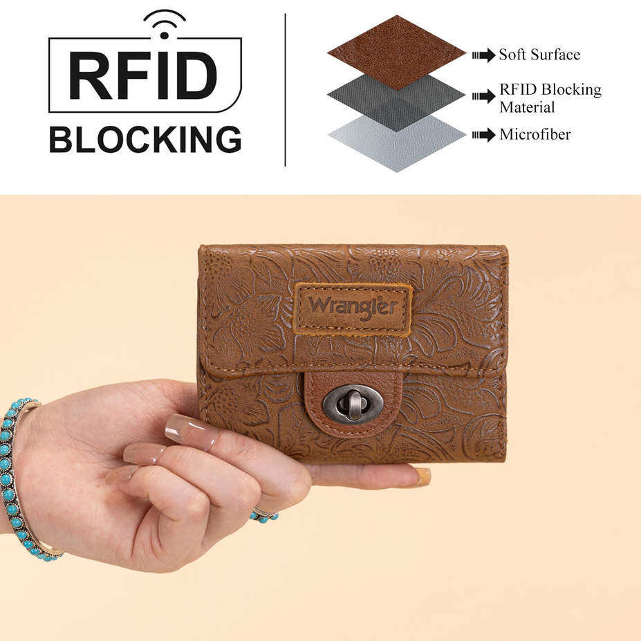 Floral Embossed RFID Trifold Wallet - WG338-W100BR