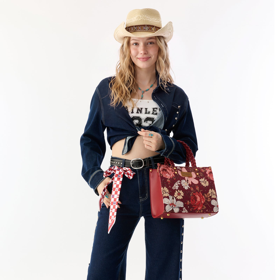 Floral Print Braided Tote Bag - WG-HB-438-8120-BDY
