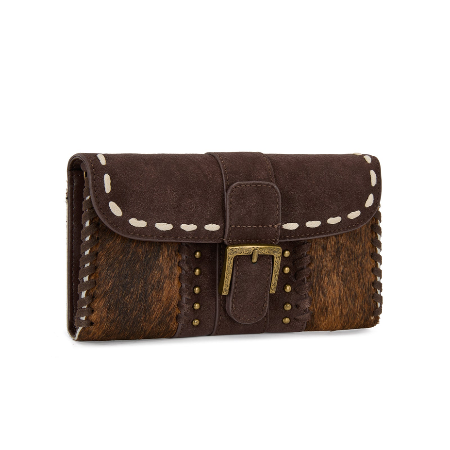 Cowhide Buckle Crossbody Wallet Bag in Coffee