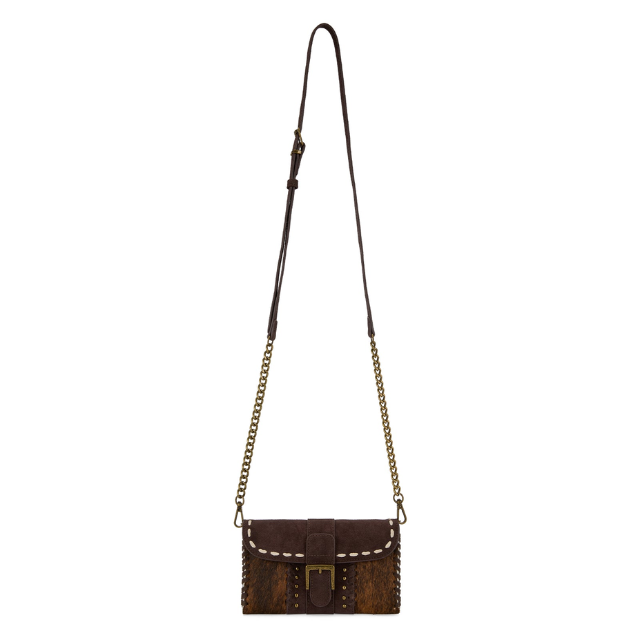 Cowhide Buckle Crossbody Wallet Bag in Coffee