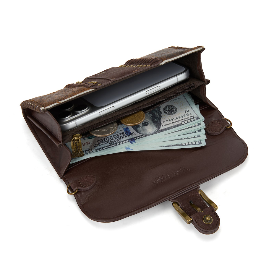Cowhide Buckle Crossbody Wallet Bag in Coffee