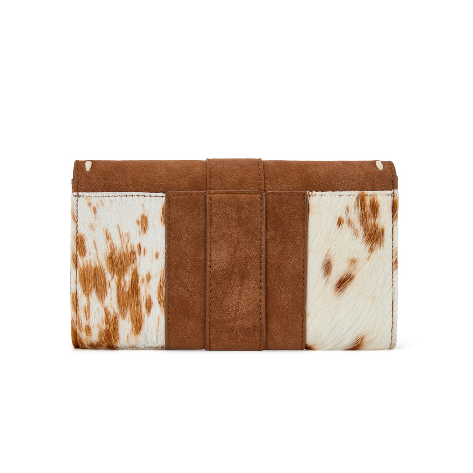 Western Cowhide Buckle Crossbody Wallet Bag - Brown