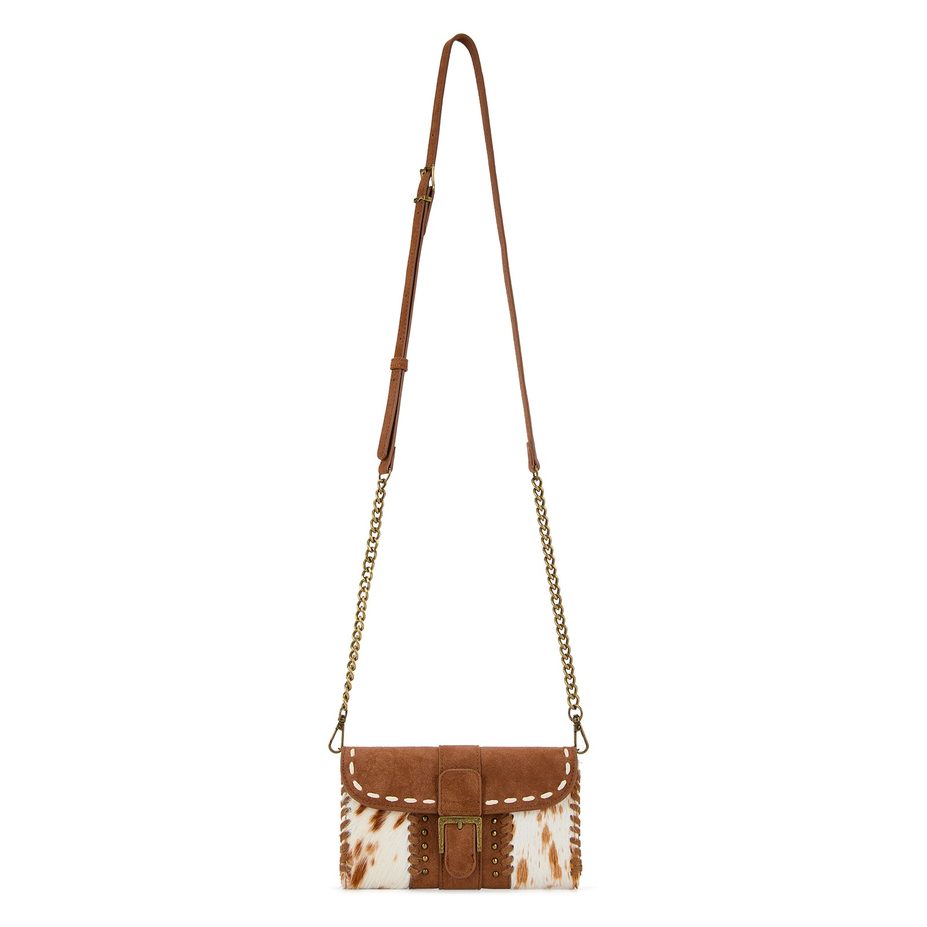 Western Cowhide Buckle Crossbody Wallet Bag - Brown