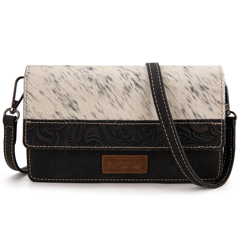 Genuine Hair-On Cowhide Wallet Crossbody - Black