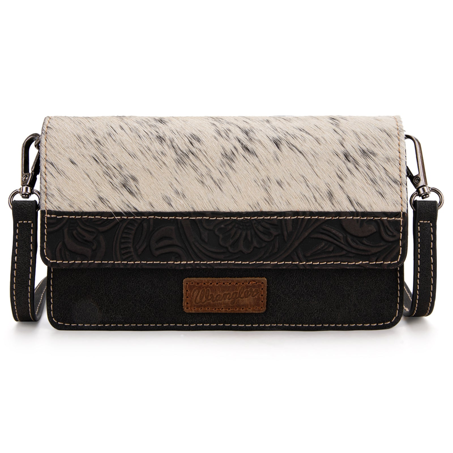 Genuine Hair-On Cowhide Wallet Crossbody - Black