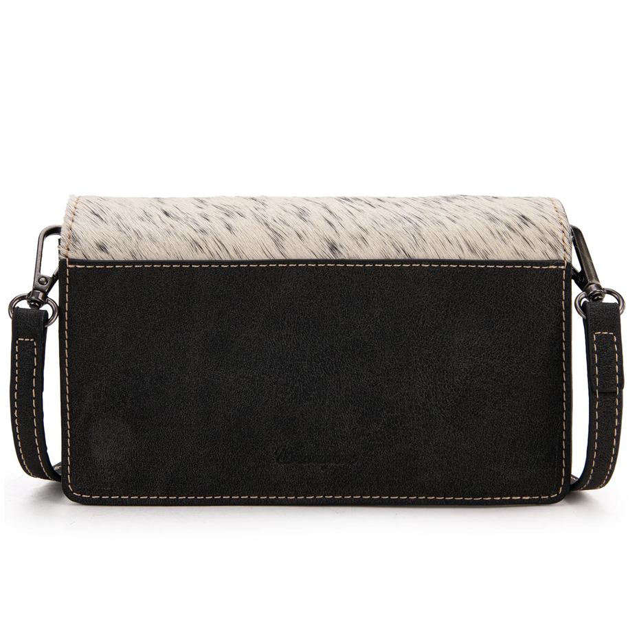 Genuine Hair-On Cowhide Wallet Crossbody - Black