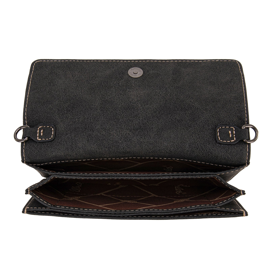 Genuine Hair-On Cowhide Wallet Crossbody - Black