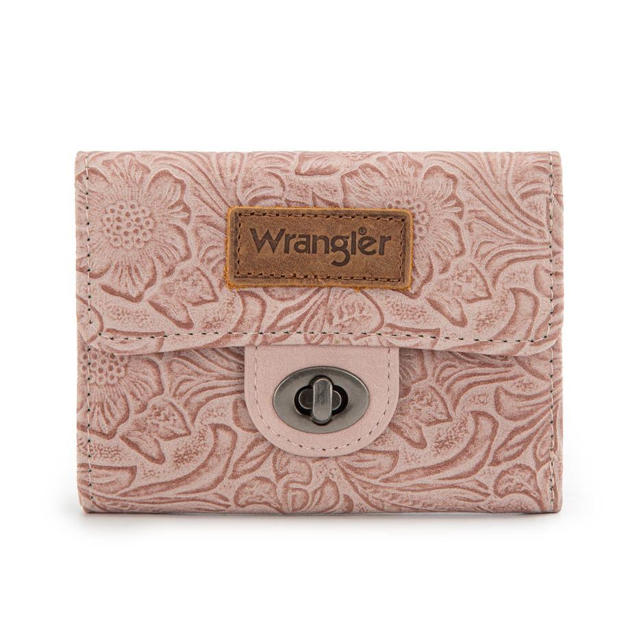 Floral Embossed RFID Trifold Wallet - Dark Pink