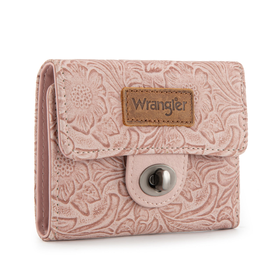 Floral Embossed RFID Trifold Wallet - Dark Pink