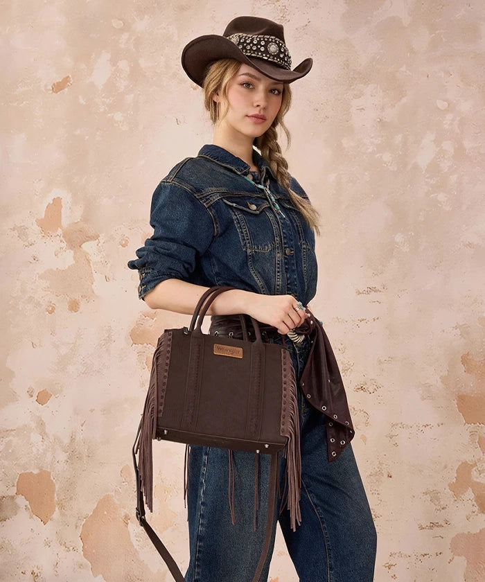 Western Fringe Handbag Tote - Coffee