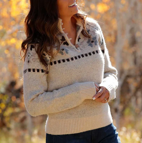 Womens Cream Pullover Sweater