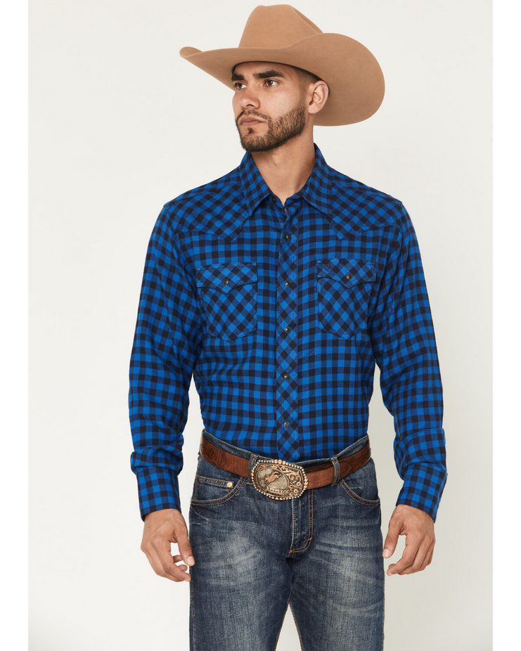 Retro® Long Sleeve Flannel Western Snap Plaid Shirt