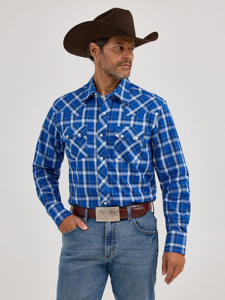 Retro Long Sleeve Western Snap - Blue
