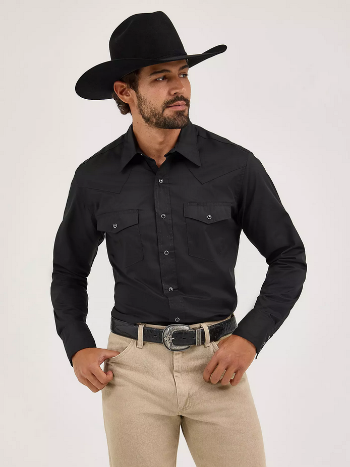Long Sleeve Solid Broadcloth Snap Shirt