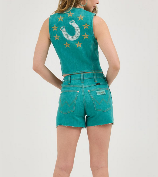 Lainey Wilson Denim Vest - Turquoise