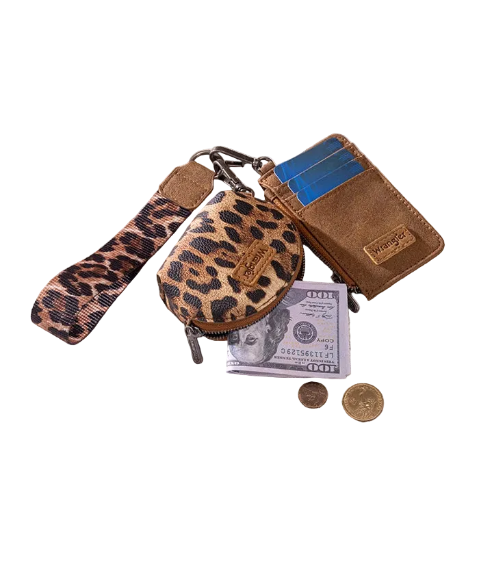 Wrangler Leopard Print Dual Pouch Wristlet - Brown